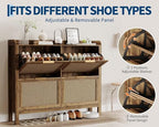 Garvee Farmhouse Rattan Shoe Cabinet, 47 Inch Boho Shoes Organizer with 4 Flip Drawers, Freestanding Narrow Shoe Rack for Entryway with Hidden Golden Handles&Adjustable Shelves(Brown) - size: 4 doors
