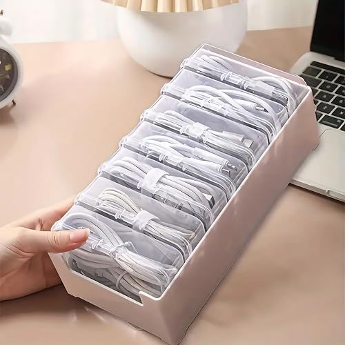 Cable Organizer Storage Box with 7 Wire Ties,Desktop Cable Management Box with Switch, Power Cord Organizer for Office,Home,Desk Accessories Storage Stationery Supplies（Clear） - size: 7 Box