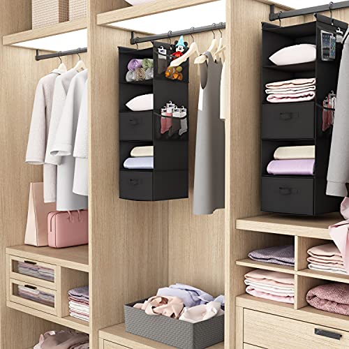 MAX Houser 5 Tier Shelf Hanging Closet Organizer, Cloth Hanging Shelf with 2 Sturdy Hooks for Storage, Foldable (Black-D2) - color: Black-d2
