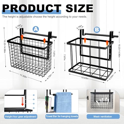 2 Pack Cabinet Door Organizer with Towel Bar, Over The Cabinet Door Storage with Towel Holder for Kitchen Cutting Board,Black