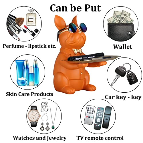 Modern Decor Resin Orange Bulldog Tray Statue Tray Storage Key Holder Candy Jewelry Earrings Tray Suitable for Home Decor Modern Art Dining Table Decor Office Small Object Tray - color: Orange
