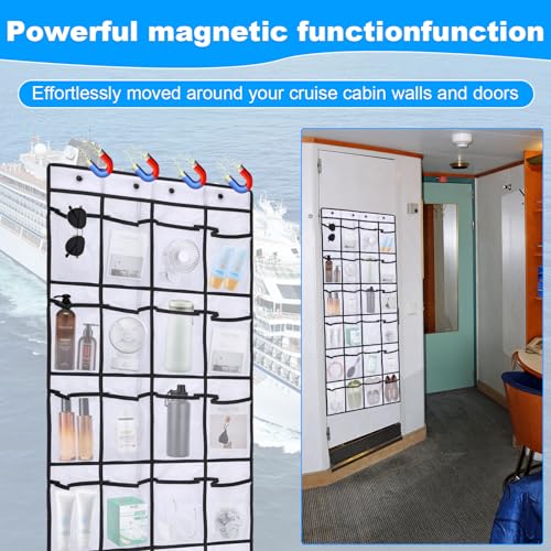 CTTZCKJ Over The Door Organizer For Cruise Ships|Magnetic Door Organizers with 24-Pocket for Cruise Ship|55"x21"|Cruise Over the Door Organizer,Magnetic Shoe Rack for Cruise,Behind-Door Storage - color: white