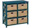 eHemco 3 Tier X-Side End Storage Cabinet with 6 Wicker Baskets, Teal - color: Teal, size: 15.5"D x 29.3"W x 30"H (6 Drawers)