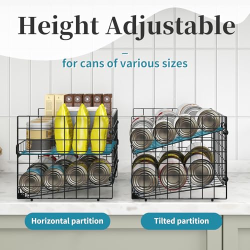 3-Pack Stackable Can Rack Organizer for Pantry, Adjustable Can Holder for Various Ounce of Cans up to 90, Rolling Can Dispenser for Canned Food Soup Goods Storage in Kitchen Cabniet, 2 Tier, Black - size: 2-Tier 3-Pack