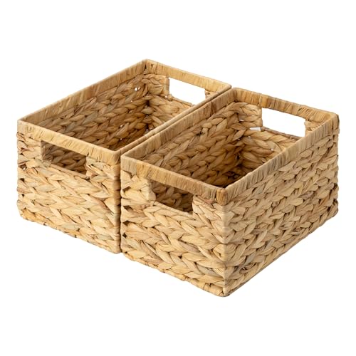 GRANNY SAYS Wicker Storage Baskets for Shelves, Wicker Baskets for Organizing, Water Hyacinth Woven Basket for Storage, Rectangle Basket for Pantry, Laundry, 2-Pack - color: Natural (Water Hyacinth), size: 13"L x 8 ¼"W x 7"H