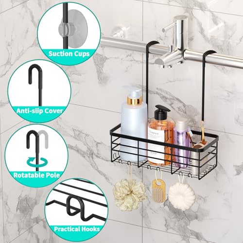 HapiRm Hanging Shower Caddy Organizer - No Drilling Shower Organizer with Hooks, Rustproof & Waterproof 304 Stainless Steel Bathroom Shelves - Black (1 Basket) - color: Black- 1 Basket
