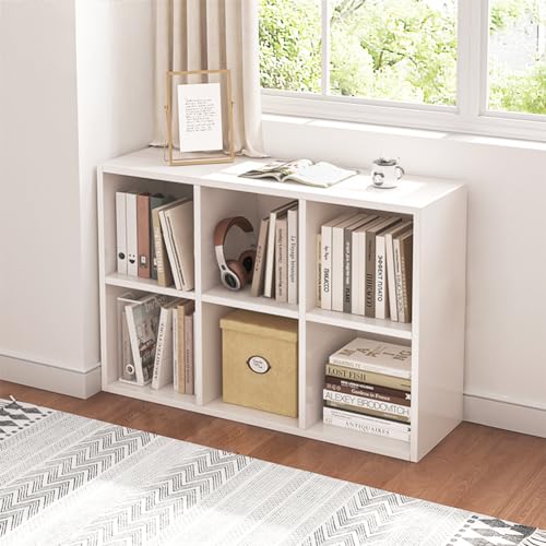 NELYE 6 Cube Organizer Bookcase - Fabric Storage Bins Container, Open Shelf Simple Compartments Bookshelf, White - color: White, size: 6-Cube