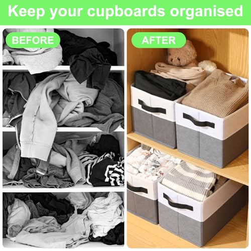 Large Shelf Storage Bins [4 Pack],Decorative Collapsible Storage Basket,Fabric Closet Organizer and Home Storage Cubes with Handles for Organizing Books, Clothes, Toys, Nursery（Grey） - color: Grey 4 Pack