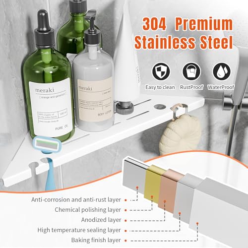 Shower Corner Shelf, 304 Stainless Steel, Black, Wall Mount, Triangular, 10 x 10 Inches, Leak Resistant, 2 Pack, Bathroom Storage Organizer with Brushed Finish - color: 6-upgraded White