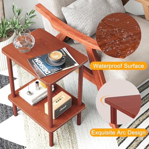 Apicizon 2 Tier End Table Set of 2, Small Side Table with Solid Wood Legs, Boho Bedside Table with Storage Shelf, Nightstand for Small Spaces, Bedroom, Living Room, Entryway, Vintage Brown - color: Vintage Brown, size: 2 Set, style: 2 Tier