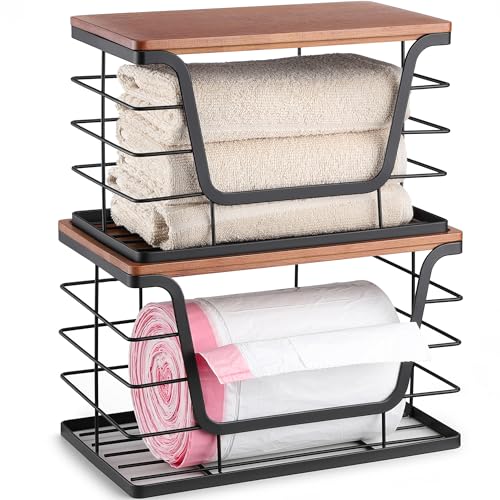 ALOCEO 2 Pack Stackable Storage Bins with Lids, Stainless Steel Extra Large Trash Bag Dispenser Roll Holder for Kitchen Sink, Laundry, Pantry Organizer and Storage, Walnut Black - color: 2-pack - Xl&l Walnut Black