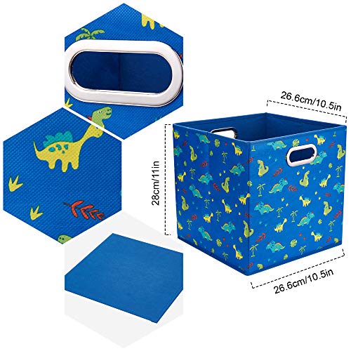 6 Cube Storage Bins Blue 10.5x10.5x11 Inch Foldable Dinosaur Coastal Print Fabric Half Storage Basketes for Home Organizers Storage Drawer,QY-SC13-6 - color: Blue-dinosaur(Set of 6)