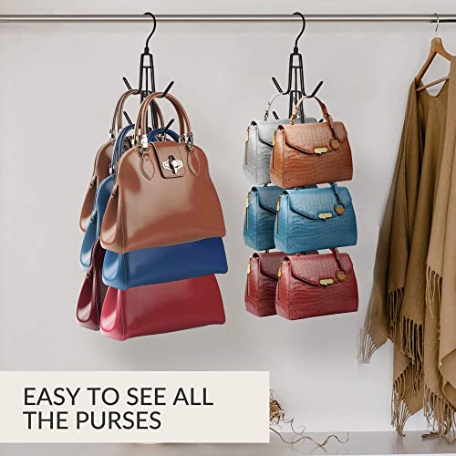 ZEDODIER Purse Organizer for Closet, Heavy-Duty Hanging Purse Hanger Closet Holds Up to 6 Purses, Metal Rotating Space Saving Bag Holder Handbag Storage Hook Backpack Rack, Black - color: Black, size: 1 Pack