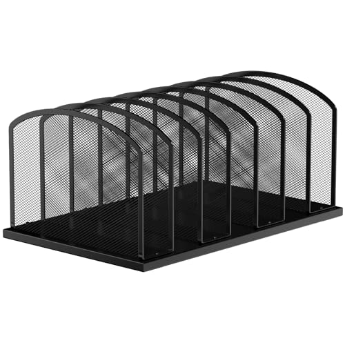 MINDEPOT Desk File Organizer 7 Sections Upright Mesh File Sorter Organizer for Desk, Office Organization File Holder for Home, Office & Classroom (Black, 1Pack) - color: Black, size: 1Pack