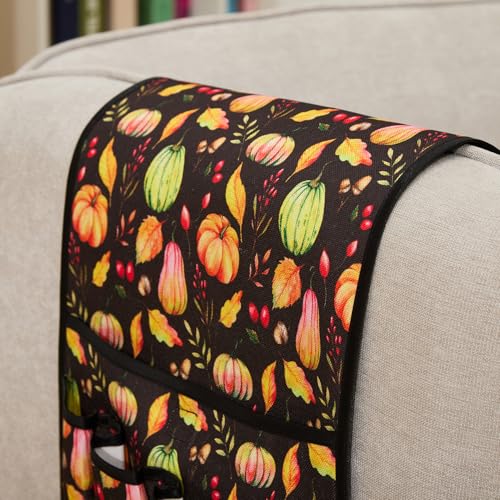 FLYILY Sofa Armrest Organizer Non-Slip Arm Chair Hanging Caddy Remote Control Holder for Magazine,Tablet, Phone, Books, Glasses(BlackPumpkin,13in) - color: BlackPumpkin, size: 35"x13"