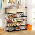 Metal Shoe Organizer,5 Tiers Shoe Storage Shoe Rack with Hooks,Fit 20-25 Pairs,Adjustable Shoe Shelf for Entryway,Hallway,Bedroom,Metal Bottom Support - size: 5 Tier