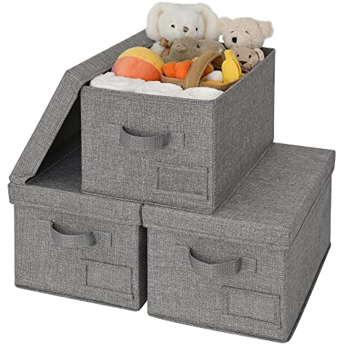 GRANNY SAYS Fabric Bins with Lids, Storage Baskets for Closet Organization, Decorative Storage Containers with Label Holder, Shelf Bins for Organizing Clothes, Dark Gray, 3-Pack - color: Dark Gray, size: Medium