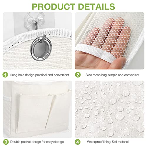 Ndeno 2 Pack Wall Hanging Organizer Bag with Pockets Fabric Storage Bag Basket Caddy Waterproof Over the Door Pouch Closet Shelves with Hook for Kitchen,Bedroom, Bathroom (White+White), (01)