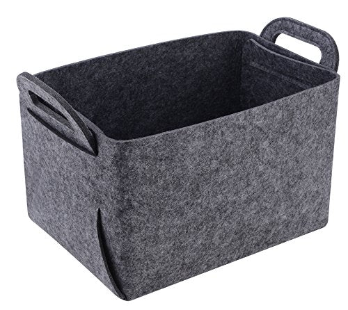 Minoisome Storage Basket Felt Storage Bin Collapsible& Convenient Box Organizer with Carry Handles for Office Bedroom Closet Babies Nursery Toys Laundry (Grey, 13.8inch（L）×9.5inch（W）×8.3inch（H）) - color: Grey, size: 13.8inch（L）×9.5inch（W）×8.3inch（H）