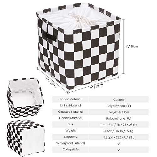 Hinwo 3-Pack Cubic Organizer Shelf Bins, Canvas Fabric Storage Baskets with Handles, 22L/5.8-Gal Square Storage Bins, Cubes, Collapsible Storage Box, 11 x 11 x 11 Inches (S, Black Checkerboard) - color: Black Checkerboard, size: S/11 x 11 x 11"/3-Pack