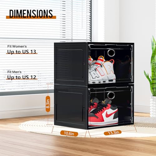 KEFA XL Shoe Storage Box Organizer, 8 Pack Shoe Boxes Clear Plastic Stackable, Sneaker Display Case Container Fit for US 13 (Side 8 PACK BLACK) - color: 8 PACK BLACK