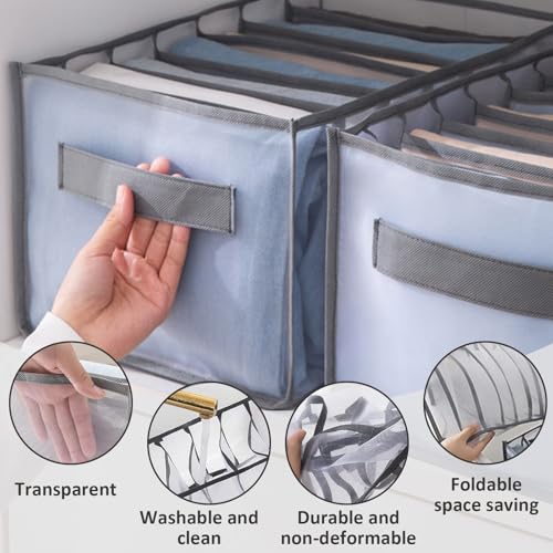 1 Pack Wardrobe Clothes Organizer, Clear Drawer Organizer with 9 Grids Divider for Clothing Jeans, Closet Bedroom Dorm Room, Grey - color: 9 Grids Grey