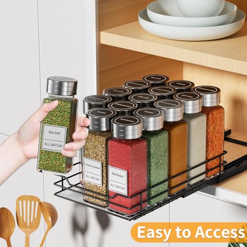 RCHYFEED Pull Out Spice Rack Organizer for Cabinet,Slide out Spice Organizer for Inside Cabinets,Heavy Duty Spice Organization for Kitchen and Pantry,Seasoning,Sauces(1-Tier,6.5" Wx10.5 Dx2.5 H) - size: 1 Tier-6.5''Wx10.5''Dx2.5''H