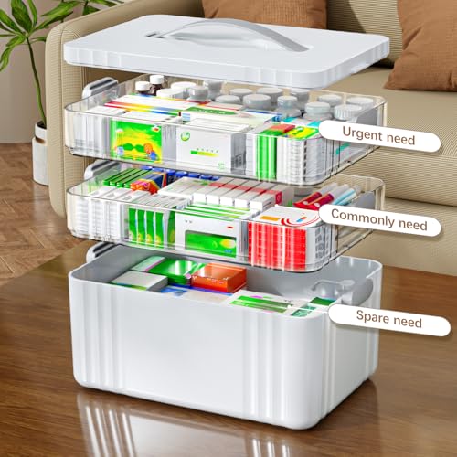 ARSTPEOE 3-Tier Medicine Organizer - Portable Medicine Cabinet with Plastic Handle, Multipurpose Medical Box, Pill Organizer, Empty First Aid Kit for Home - size: Extra Large 3 Tier