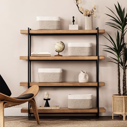 UBBCARE 4 Pack Storage Baskets for Shelves, Baskets for Organizing, Cube Shelf Storage Bin with Handles, Woven Storage Basket, 13"L x 9"W x 7.5"H, White&Light Brown - color: White&Light Brown, size: 4 Pack-13"(L)×9"(W)x7.5"(H)