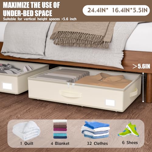 EE-RoomWorld Under Bed Storage with Wheels, No Assemble Required 5.5 inches height beige under bed storage bins,Low Profile Rolling Underbed Shoe Storage containers，dorm underbed storage drawers - color: Beige, size: 5.5 inch height