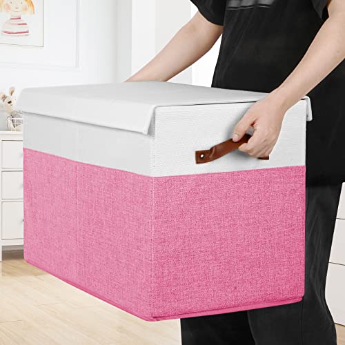 Gowee Large Toy Box with Lid, Sturdy Toy Storage Chest Bin Boxes Organizer Basket with Dividers for Toddlers, Kids, Boys, Girls, Nursery, Closet, Bedroom, Playroom 25"x13" x16" (Pink and White) - color: Pink and White, size: 25"x13" x16"