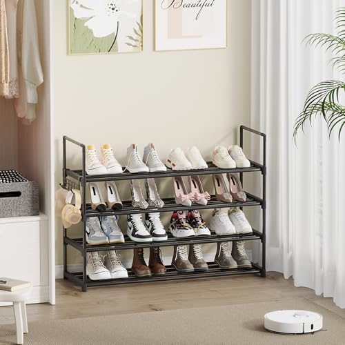 Shoe Rack - 4-Tier Shoe Organizer with Adjustable Shelf Height, Sturdy Shoe Storage Shelf, Perfect for Front Door Entrance, Closet & Entryway, Easy to Assemble, DIY Layering Options (M - 4 Tier) - size: 4 Tiers