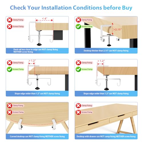 KEEGH No Drill Under Desk Cable Management Tray - 28" Cord Management Under Desk - Clamp/Screw Mount - Support Upto 70lbs - Fabric Wire Management - Gaming/PC Cable Raceways for Office/Home, White - color: White, size: Regular (28 Inch)