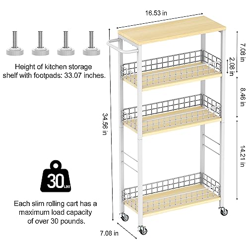 Slim Storage Cart White Narrow Storage Cabinet 4 Tier Laundry Room Organization Mobile Bathroom Shelving Unit Organizer Rolling Utility Cart Slide Out Kitchen Cart Tower Rack for Narrow Places 7.08’’W - color: White