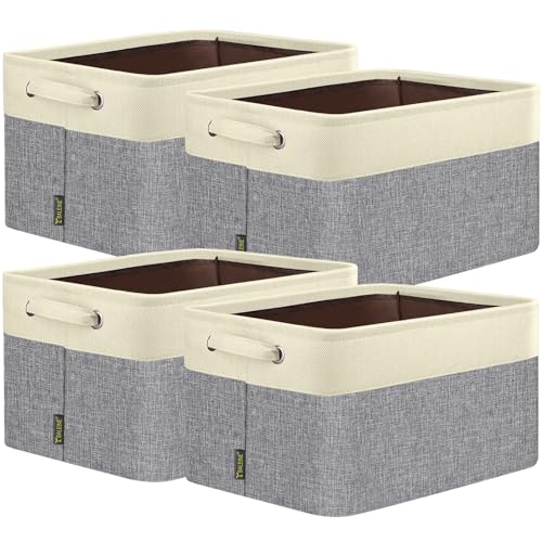 BALEINE 4 Pack Fabric Closet Storage Bins for Shelves, Linen Closet Organizers and Storage, Decorative Baskets for Organizing, Shelf, Clothes, Home, Office (Grey, 12"x8"x8") - color: Grey, size: 4PCS/Small-12x8x8