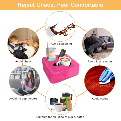 Couch Cup Holder Pillow Tray! Keep Drinks Hand Reach and KeepTemp, Prevent Spills and Use Anywhere. Cup Holder for Couch, Bed, Car, Courtyard, Park, Beach. Pink - color: Pink, size: 9.4" x 9.4" x 3.9"
