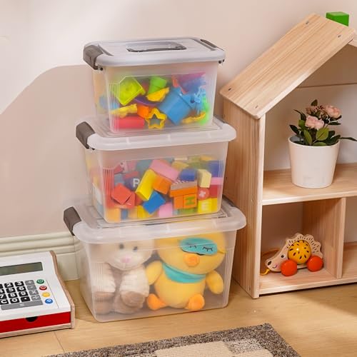 Citylife 4 Packs 6 QT Plastic Storage Bins with Latching Lids Stackable Storage Containers for Organizing Clear Storage Box for Garage, Closet, Kitchen - size: 6.0QT, style: 4 PACK GREY