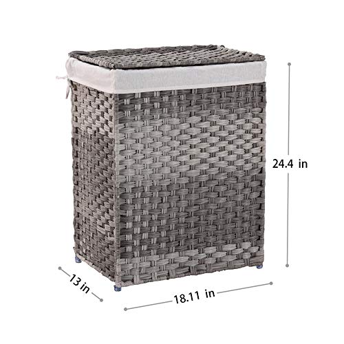 Mxfurhawa Slim Laundry Basket on Wheels, Heavy Duty Cotton Liner Laundry Storage Hamper with Handles, Collapsible Clothes Wire Basket Organizer Laundry Bag (02A) - color: 02A