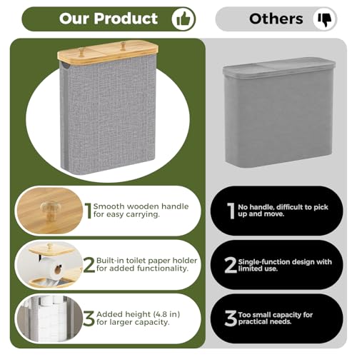 42L Toilet Paper Basket with Bamboo Lid, Toilet Paper Storage with Toilet Paper Holder & Non-Slip Mat for Bathroom Organizer, Holds up to 19 Regular Rolls or 14 Mega Rolls, Collapsible & Stackable - color: White