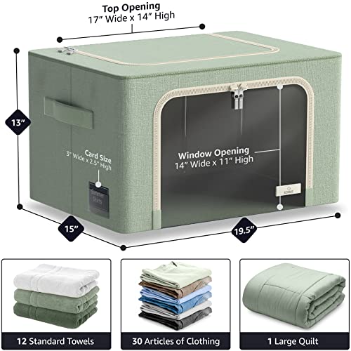 Sorbus Storage Bins with Metal Frame - Stackable & Foldable Clothes Organizer Bags - Oxford Fabric Storage Containers with Large Clear Window & Carry Handles Organization for Bedding Linen & Clothing - color: Teal, size: 6 Pack