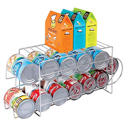 mDesign 2-Tier Metal Wire Standing Pop/Soda and Food Can Dispenser Storage Rack Organizer with Top Shelf for Kitchen Pantry, Countertop, Cabinet - Holds 12 Cans - Chrome - color: Chrome, size: Pack of 1