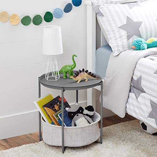 Amazon Basics Round Storage End Table, Nightstand for Bedroom or Living Room, Easy Assembly, with Cloth Basket, Charcoal/Heather Gray, 17.7 x 17.7 x 18.9 in | Side Table, with Cloth Basket, Storage - color: Charcoal