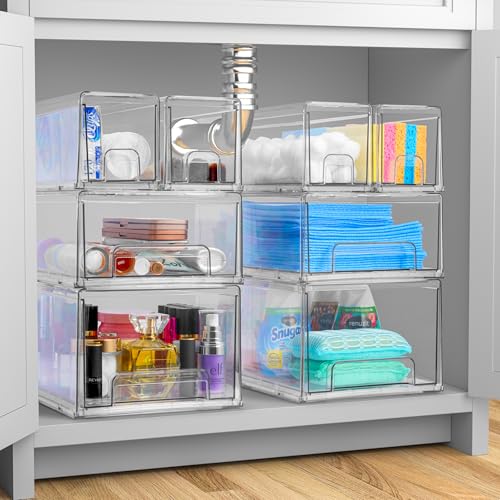 Sorbus Small Wide Clear Stackable Storage Drawers – 4-Pack Plastic Organizer Bins with Handles – Stackable Pull-Out Storage Drawers for Closet, Pantry, Office, Bathroom, Craft, and Toy Organization - color: 4 Pack, size: Small Wide