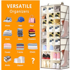 VERONLY Hanging Shoe Organizer for Closet-Collapsible Storage Rack with 25 Sections & 4 Side Pockets, Hanging Shoe Shelves for Hats,and Clothes, Beige - style: 3-Column Beige