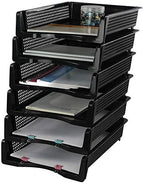 Stackable Paper Tray Set of 6, Black Plastic Letter Tray Basket