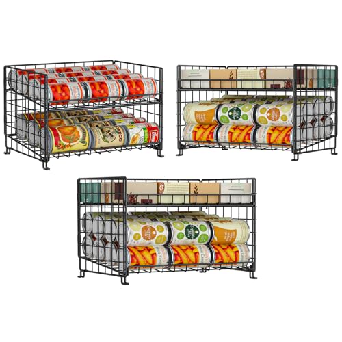 JKsmart Adjustable Can Rack Organizer, Stackable Can Storage for Kitchen Pantry Cabinet, 2-Tier Can Holders for Food, Multifunctional Can Dispenser for Snacks Soda-3 Pack - color: Black-3 pack, size: 2 Tier