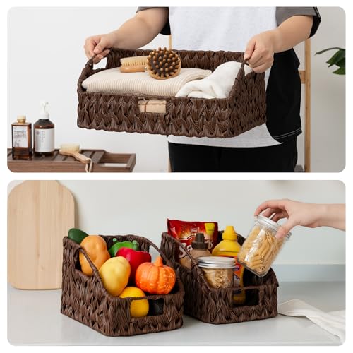 GRANNY SAYS Wicker Storage Basket for Shelves, Wicker Basket with Handles, Trapezoid Woven Baskets for Storage, Decorative Baskets for Home Decor, Brown, 3 Pack - color: Brown, size: 10¾"D x 17"W x 7½"H + 2x 9½"D x 7½"W x 6¾"H