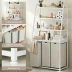 Herture Laundry Basket, 3 Section Laundry Hamper with 4 Tiers Shelf, Pull-Out and Removable Laundry Bags, Large 3 x 15.87 Gallons, for Laundry Room Bathroom White PF05XLW - color: White, size: 3 Bags-180 L