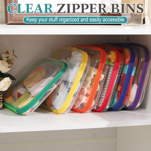 Sanwuta 6 Pcs Clear Hard Zipper Case Plastic Zipper Pouches Transparent Makeup Bag Pencil Case Pouches Toiletry Diaper Bag for Travel Toy Storage Organizer Bins - color: Assorted Color, size: 9.84 x 7.87 x 2 Inch