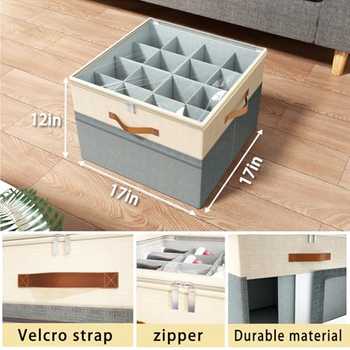 Shoe Organizer for Closet, 2 Pack Foldable Shoe Storage Organizer Box Bin with Adjustable Dividers and Clear Cover, Fits up to 16-32 Pairs（Grey&Beige） - color: Grey with Beige